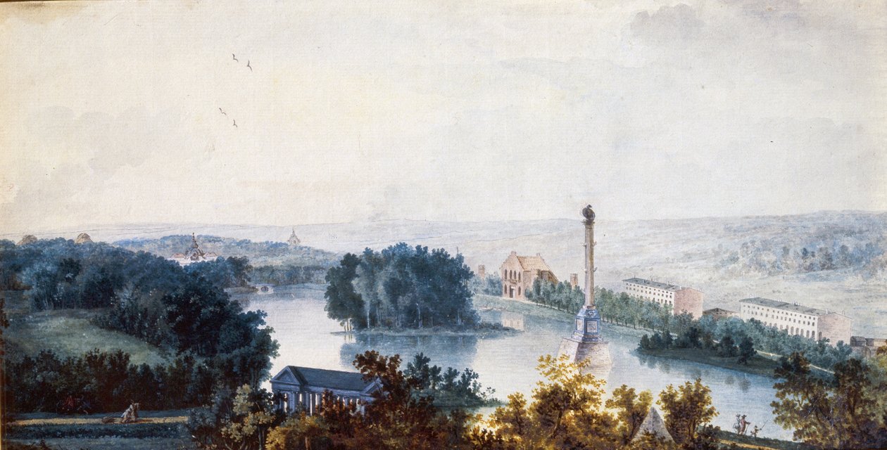 ""Tsarskoye Selo. The Chesme Column"" av Jean Balthazard de la Traverse (1700-talet), Akvarell på papper av Jean Balthazard de la Traverse