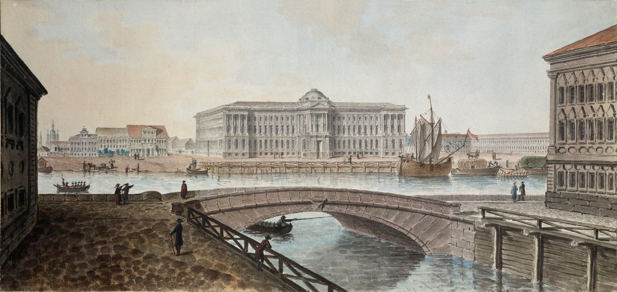 Utsikt över konstakademin från Neva i Sankt Petersburg - Verk av Jean Balthazard de la Traverse (andra hälften av 1700-talet), akvarell och gouache på papper, sent 1790, av Jean Balthazard de la Traverse