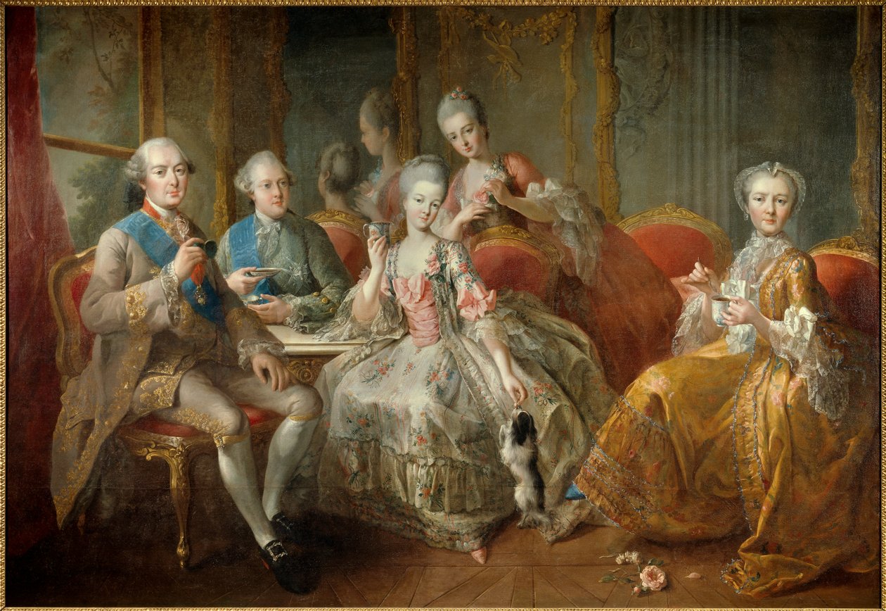 Familjen till hertigen av Penthievre 1768 eller "La Tasse de Chocolat": återförenade porträtt av hertigen av Penthievre (1725-1793), av hans son prinsen av Lamballe (1747-1768), av prinsessan av Lamballe (1749) -1792), av hans dotter Mademoiselle de Penthi av Jean Baptiste Charpentier