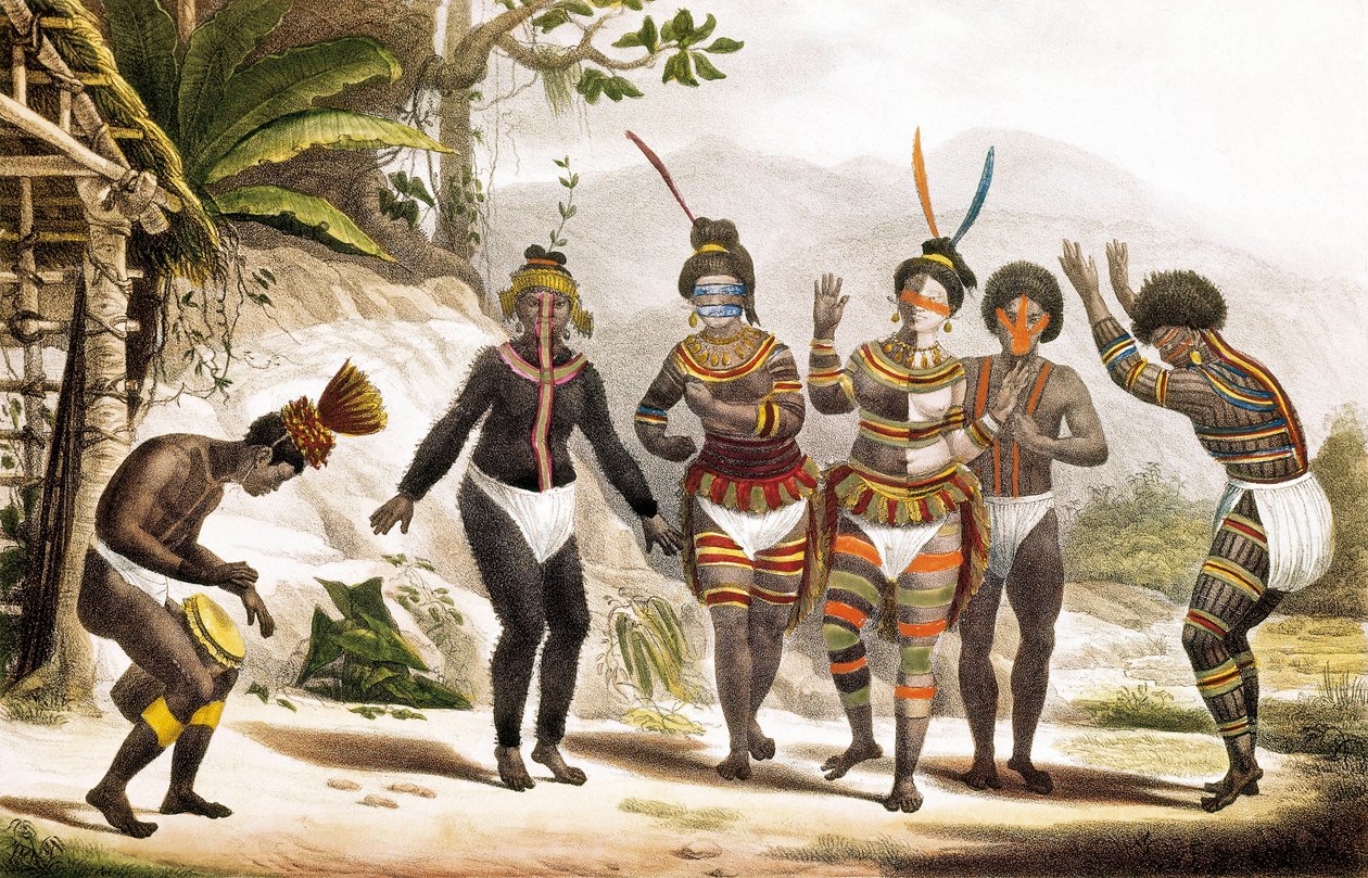 San Jose Mission: Dansande sydamerikanska indianer, Brasilien av Jean Baptiste (after) Debret