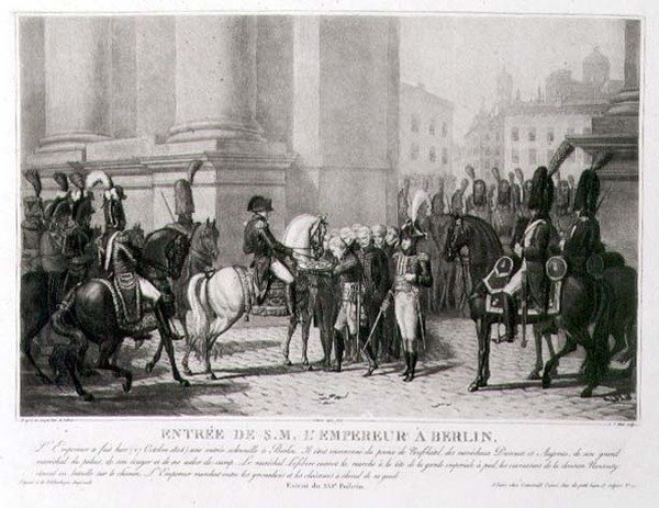 Napoleons intåg i Berlin i oktober 1806, graverad av Louis Jean Allais (1762-1833) (litho) av Jean Baptiste (after) Debret