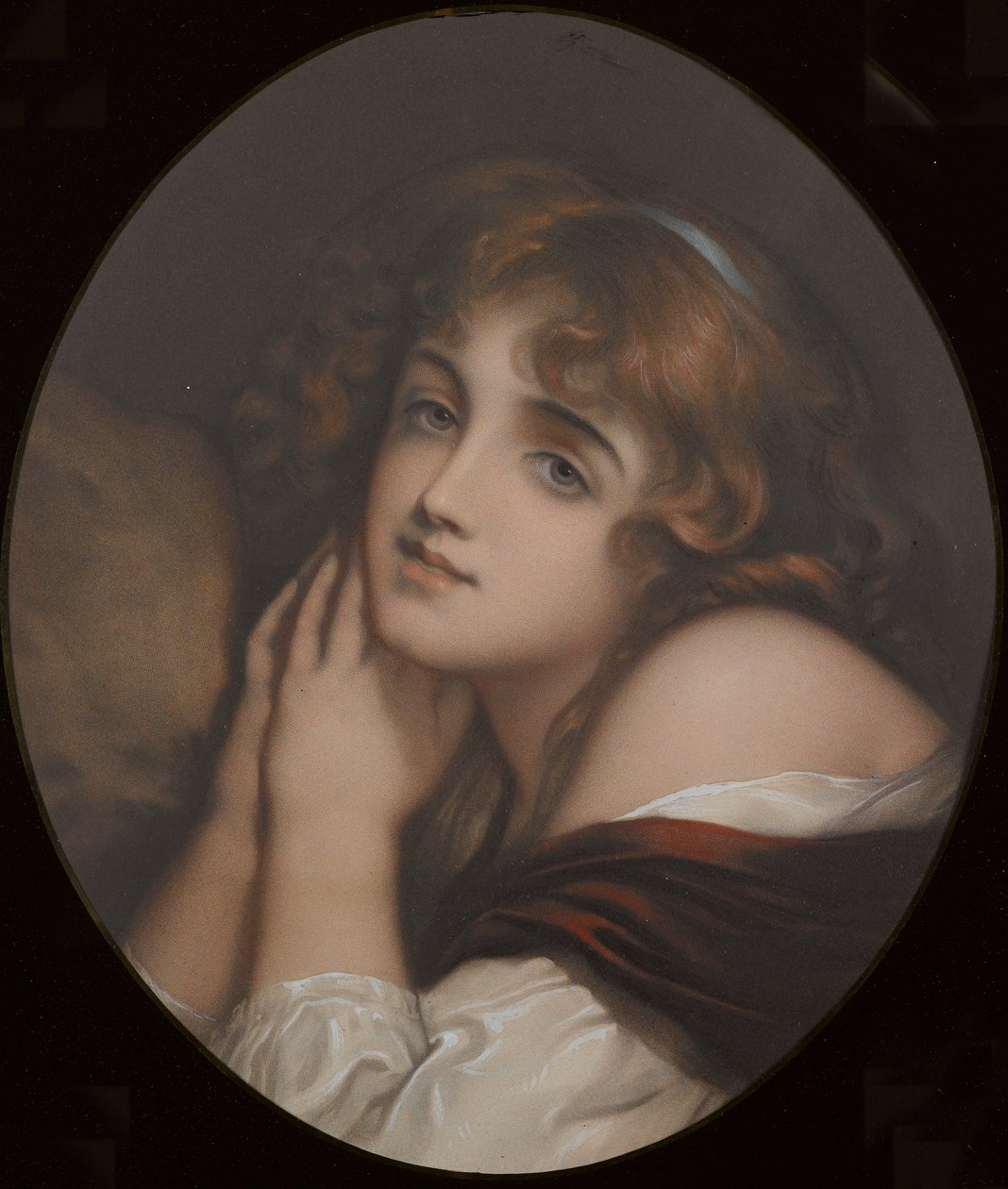 Innocence, porträtt av en kvinna (färgad gravyr) av Jean Baptiste (manner of) Greuze