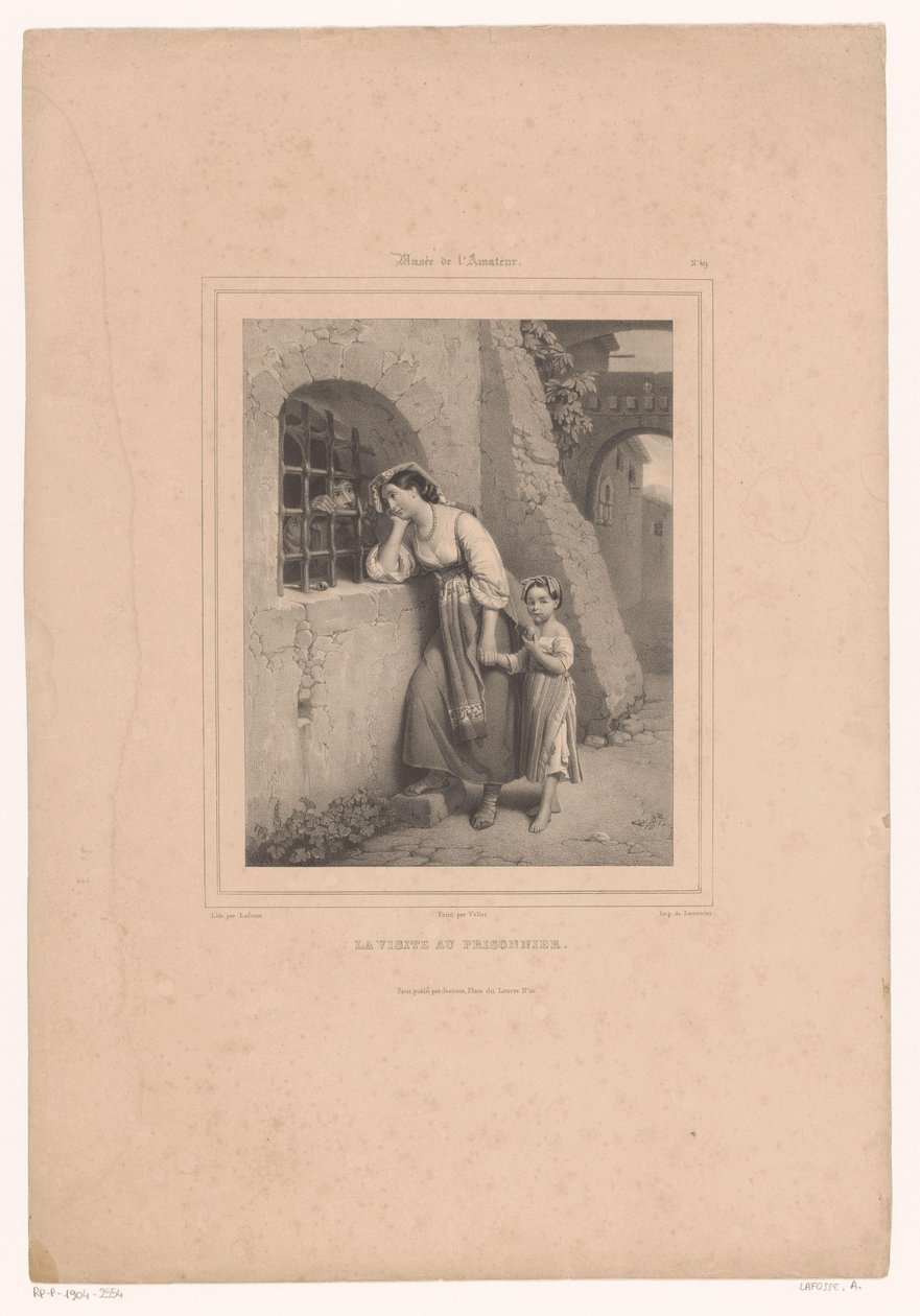 Kvinna och barn besöker en fånge La visite au prisonnier (titel på objekt) Museum för konstälskaren (serietitel) Musée de l