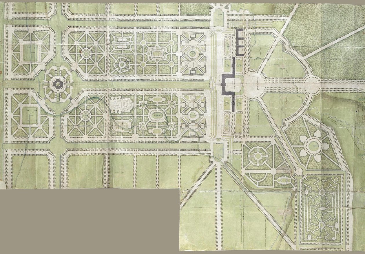 Design för Strelna-palatset och parken, 1717 av Jean Baptiste Alexandre Le Blond