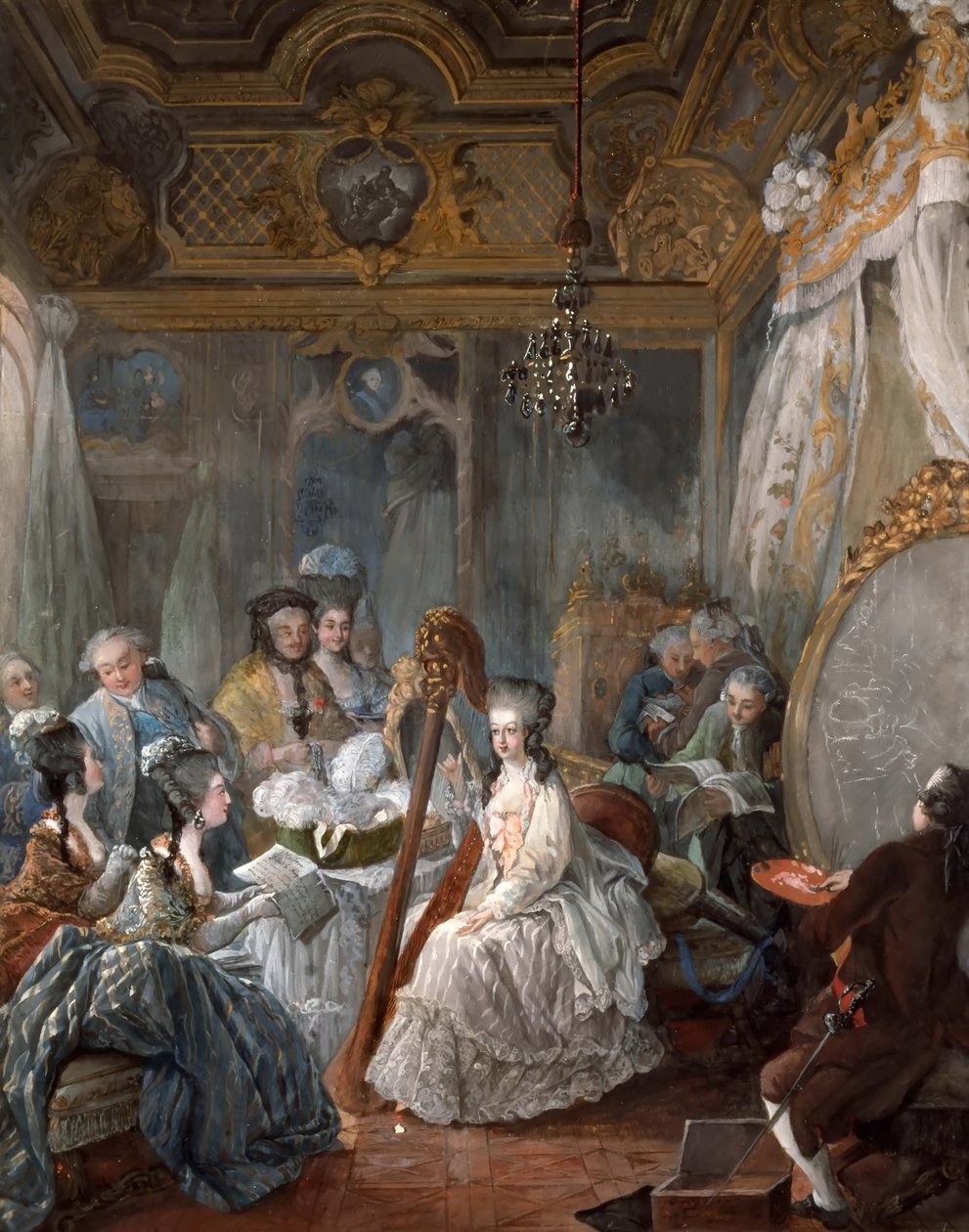 Marie Antoinette spelar harpa av Jean Baptiste André Gautier Dagoty