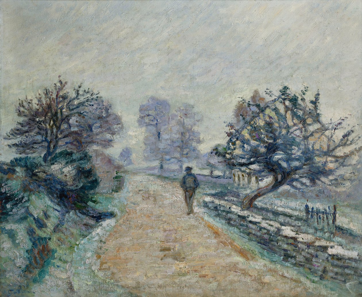 Crozard Road, lite dimma och frost; Route de Crozard, Little Fog and White Jelly, 1910 av Jean Baptiste Armand Guillaumin