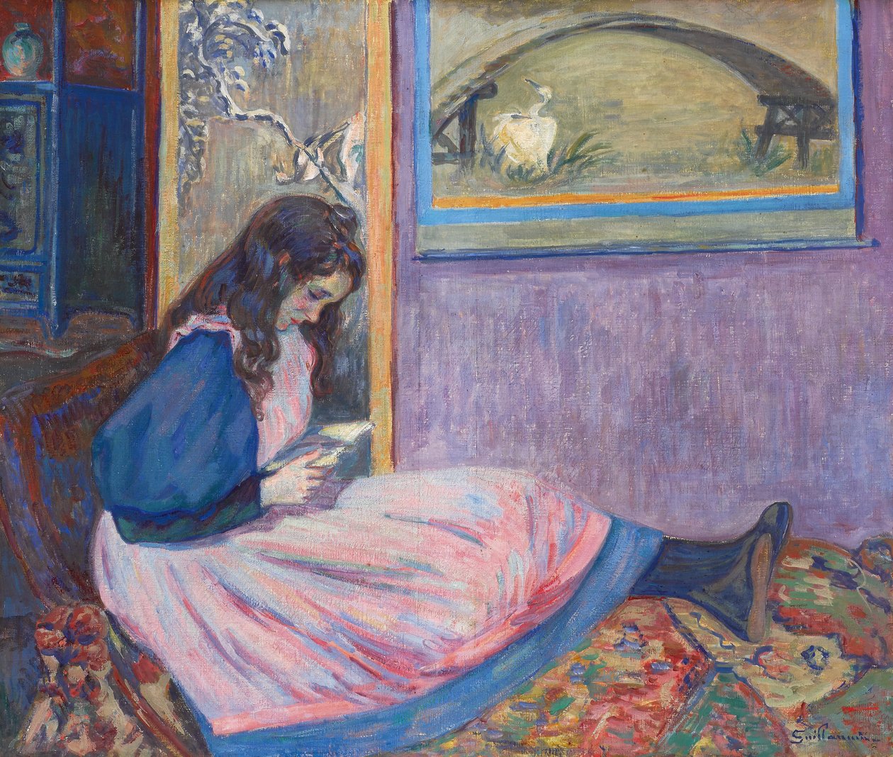 Föreläsning - Uppläsning, av Guillaumin, Armand (1841-1927). Gouache och Tempera på duk, ca 1890-1895. Mått: 60x73 cm. Privat samling av Jean Baptiste Armand Guillaumin