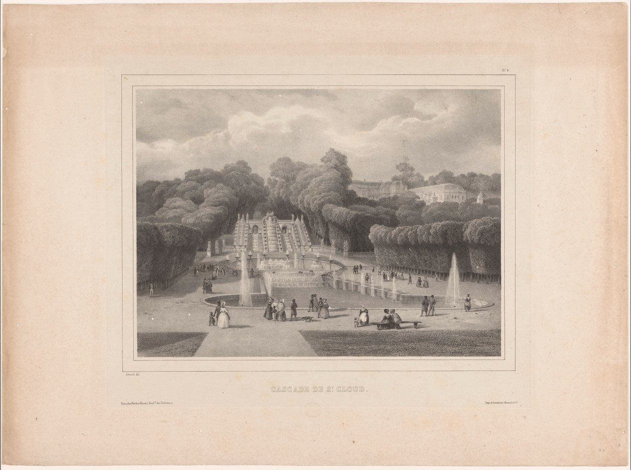 Fontän vid Château de Saint-Cloud Cascade de St. Cloud (titel på objekt) Fantastisk utsikt över Paris (serietitel) av Jean Baptiste Arnout