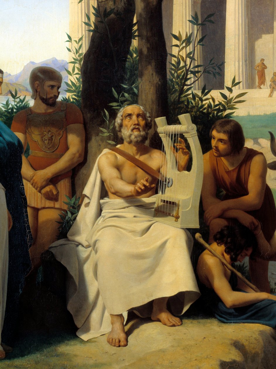 Homere, grekisk poet från 900-talet f.Kr. Detalj av målning av Jean-Baptiste Auguste Leloir (1809-1892) Musée du Louvren. av Jean Baptiste Auguste Leloir