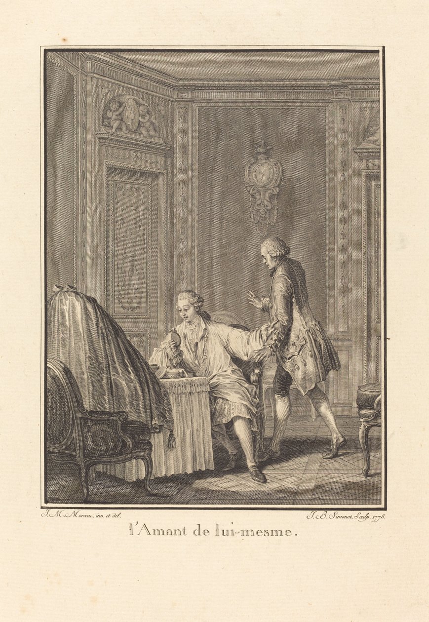 Älskaren av sig själv av Jean Baptiste Blaise Simonet after Jean Michel Moreau