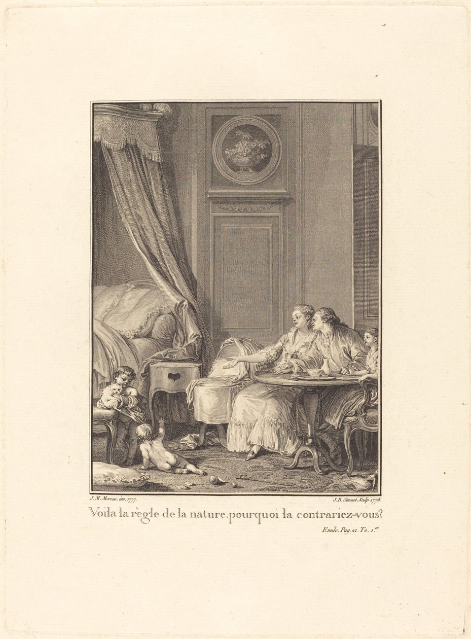 Detta är naturens regel, varför bryter du mot den? av Jean Baptiste Blaise Simonet after Jean Michel Moreau