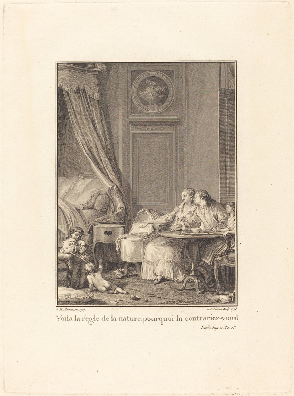 Det är naturens regel, varför bryter du mot den? av Jean Baptiste Blaise Simonet after Jean Michel Moreau