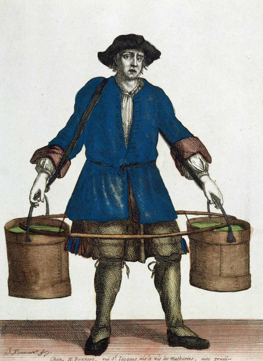 Vattenbäraren, sent 1700-tal (färgstick) av Jean Baptiste Bonnart