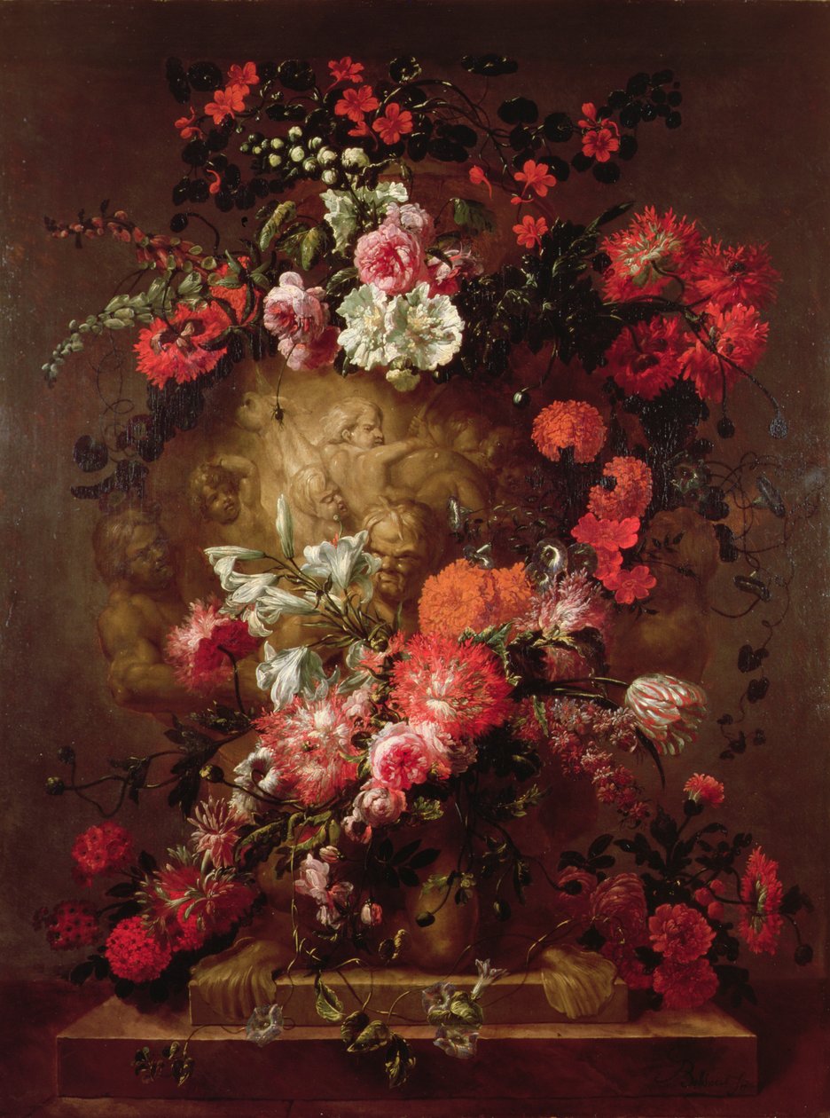 Blommor runt en enorm urna av Jean Baptiste Bosschaert