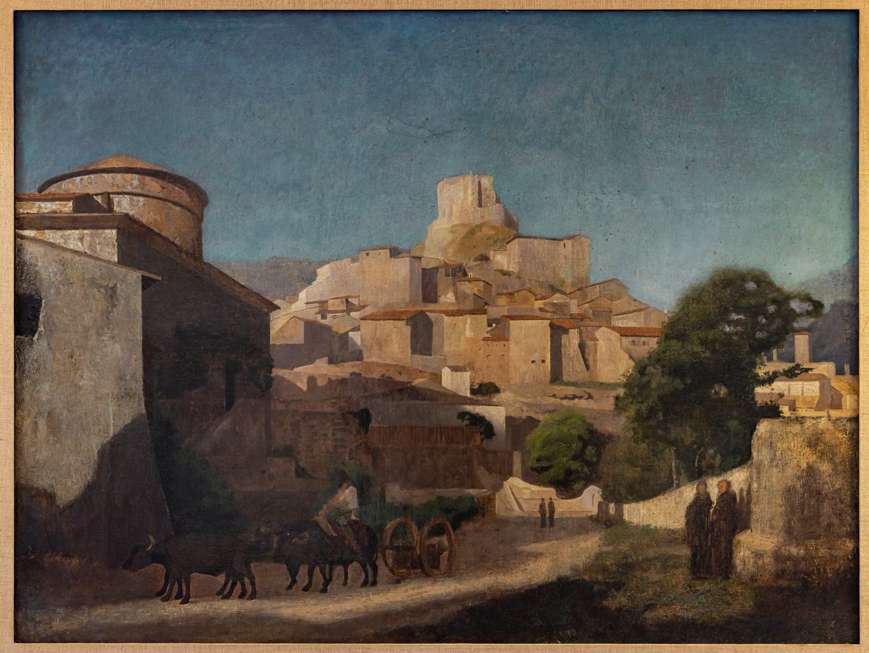By i Lazio (olja på duk) av Jean Baptiste Camille (attr.to) Corot