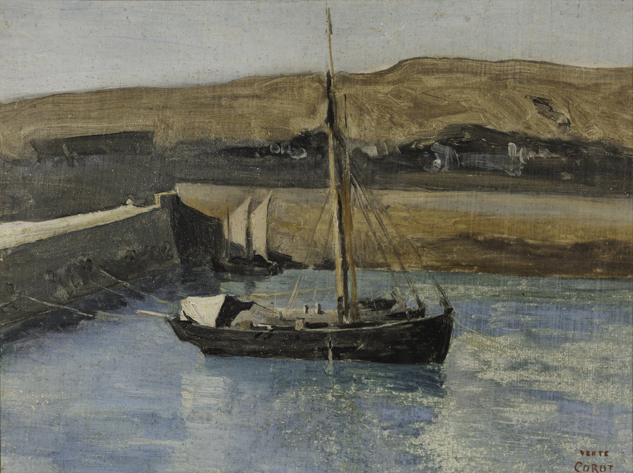 A Fishing Boat, Honfleur, ca 1830 (olja på papper) av Jean Baptiste Camille Corot