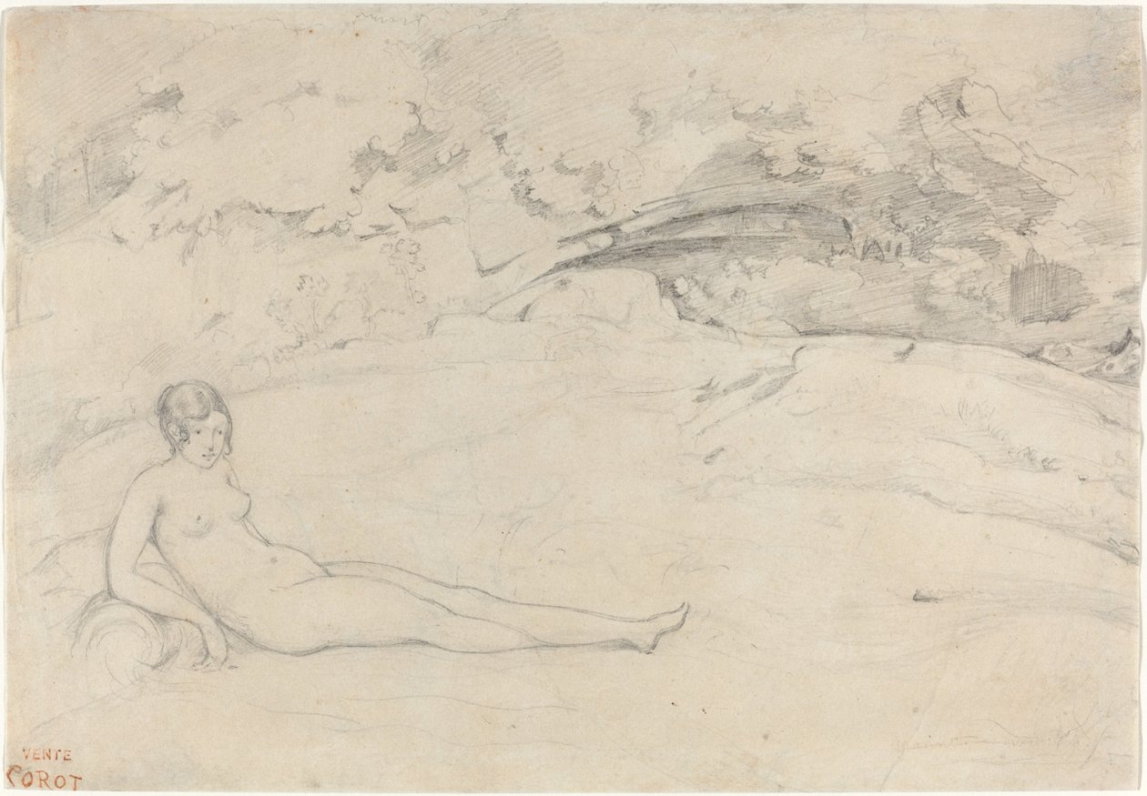 En naken liggande i ett landskap, 18251828. av Jean Baptiste Camille Corot