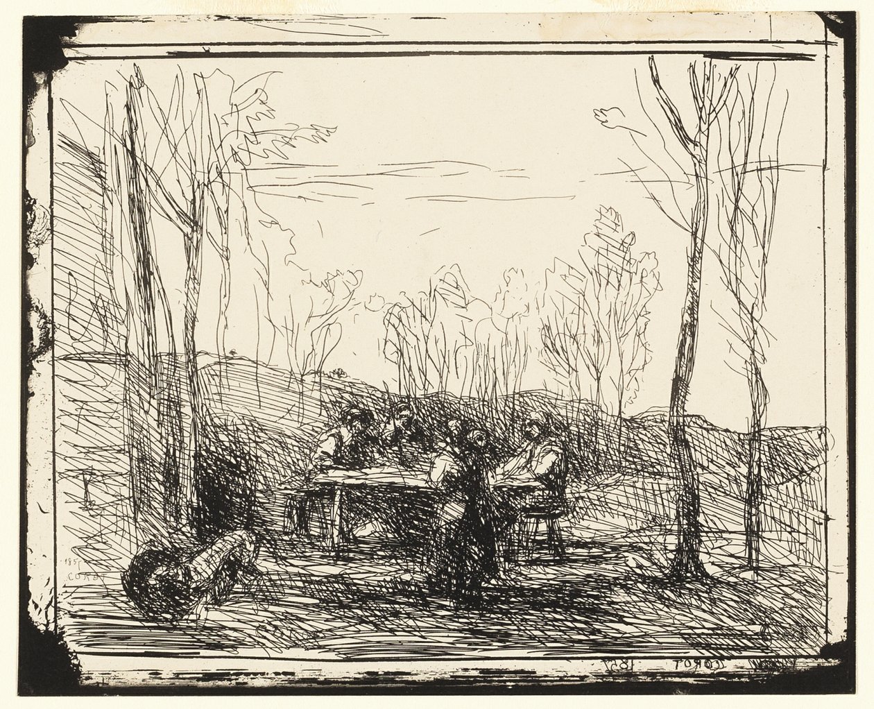En picknick i gläntan av Jean Baptiste Camille Corot