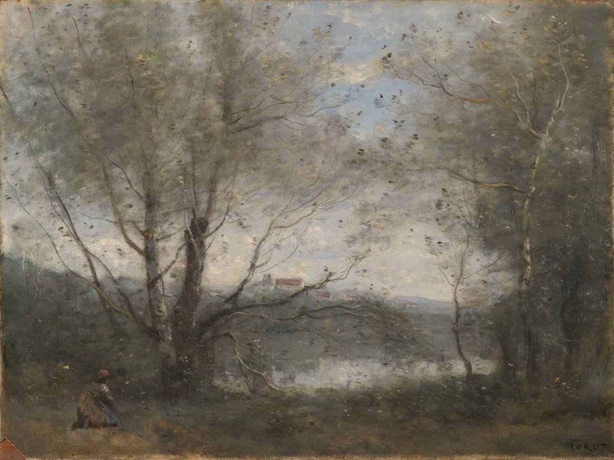 En damm sedd genom träden av Jean Baptiste Camille Corot