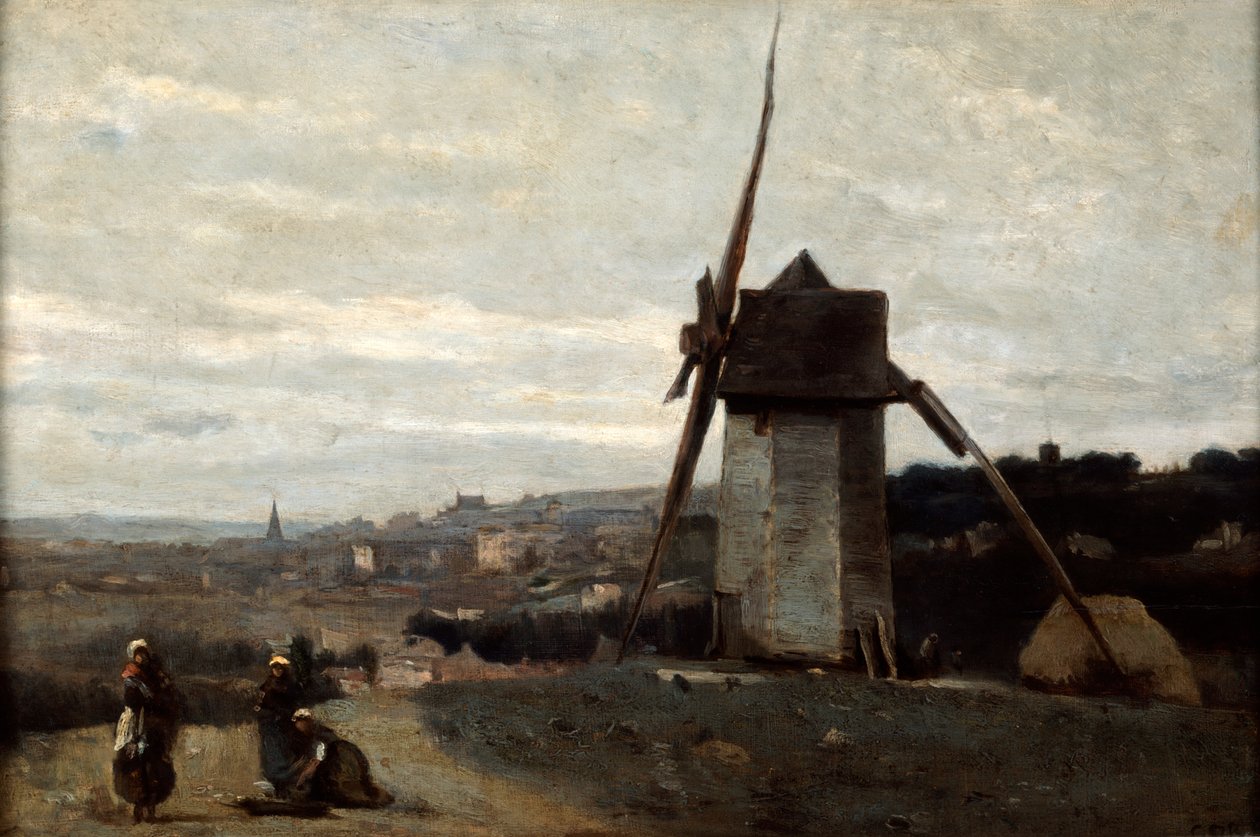 En väderkvarn, Etretat, 1800-talet. av Jean Baptiste Camille Corot