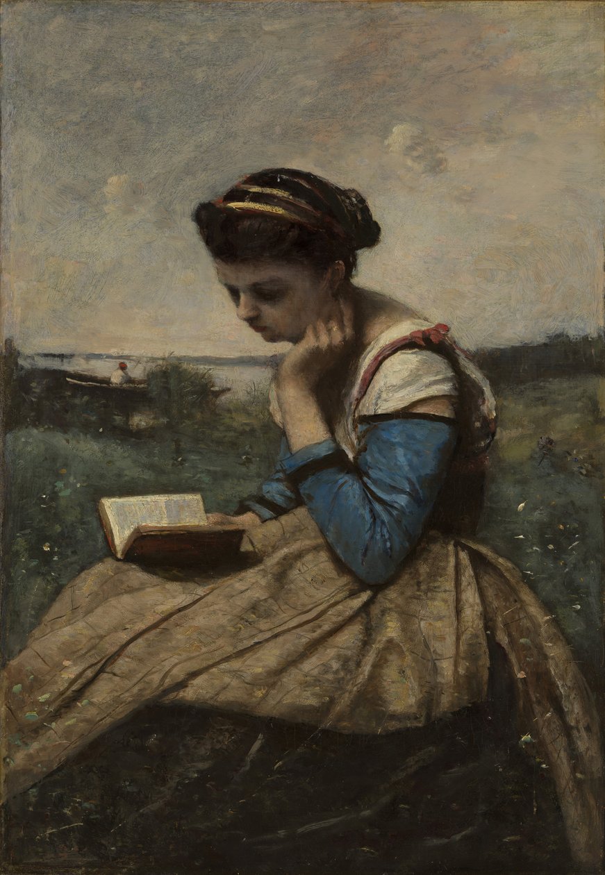 En kvinna som läser, 1869 och 1870. av Jean Baptiste Camille Corot