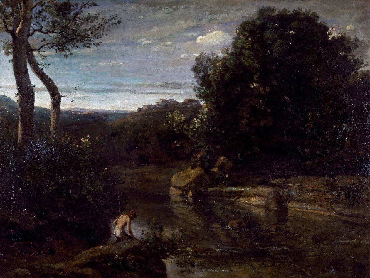 En pastor som badar, av Jean-Baptiste-Camille Corot (1796-1875). av Jean Baptiste Camille Corot