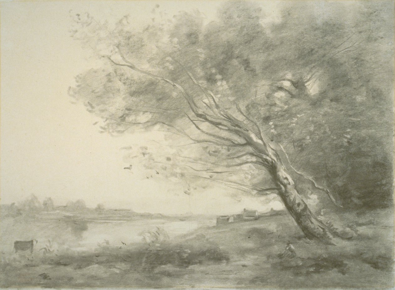 Böjt träd vid vattnet av Jean Baptiste Camille Corot