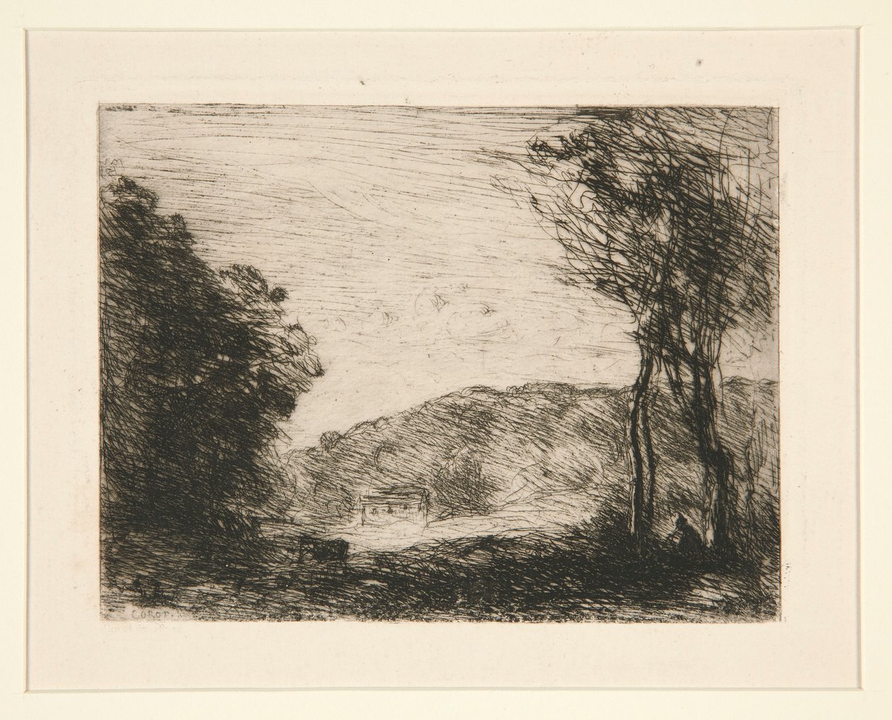 Campagne Bois?e (skogsbygd) av Jean Baptiste Camille Corot