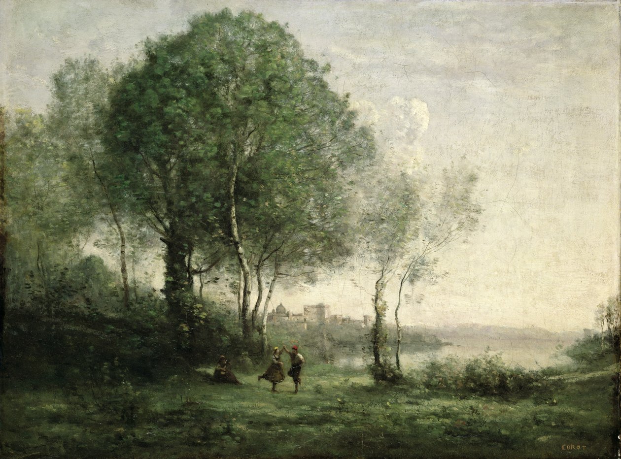 Castel Gandolfo, dansande tyrolska herdar av Jean Baptiste Camille Corot