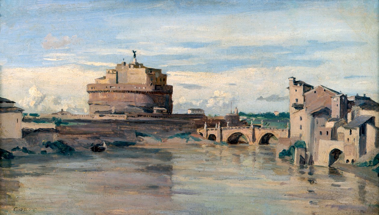 Castel Sant Angelo och floden Tibern, Rom, c1816-1875 av Jean Baptiste Camille Corot