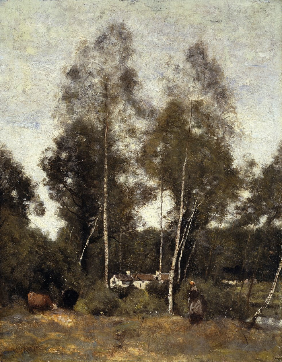 Clairiere Pierre du Bois, Evaux, nära Chateau-Thierry; Clairiere du Bois Pierre, vid Evaux, nära Chateau-Thierry, ca 1855-65 av Jean Baptiste Camille Corot