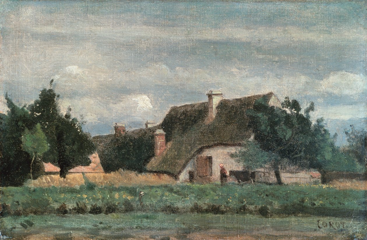 Country Scene, Woman with a Cow (olja på duk) av Jean Baptiste Camille Corot