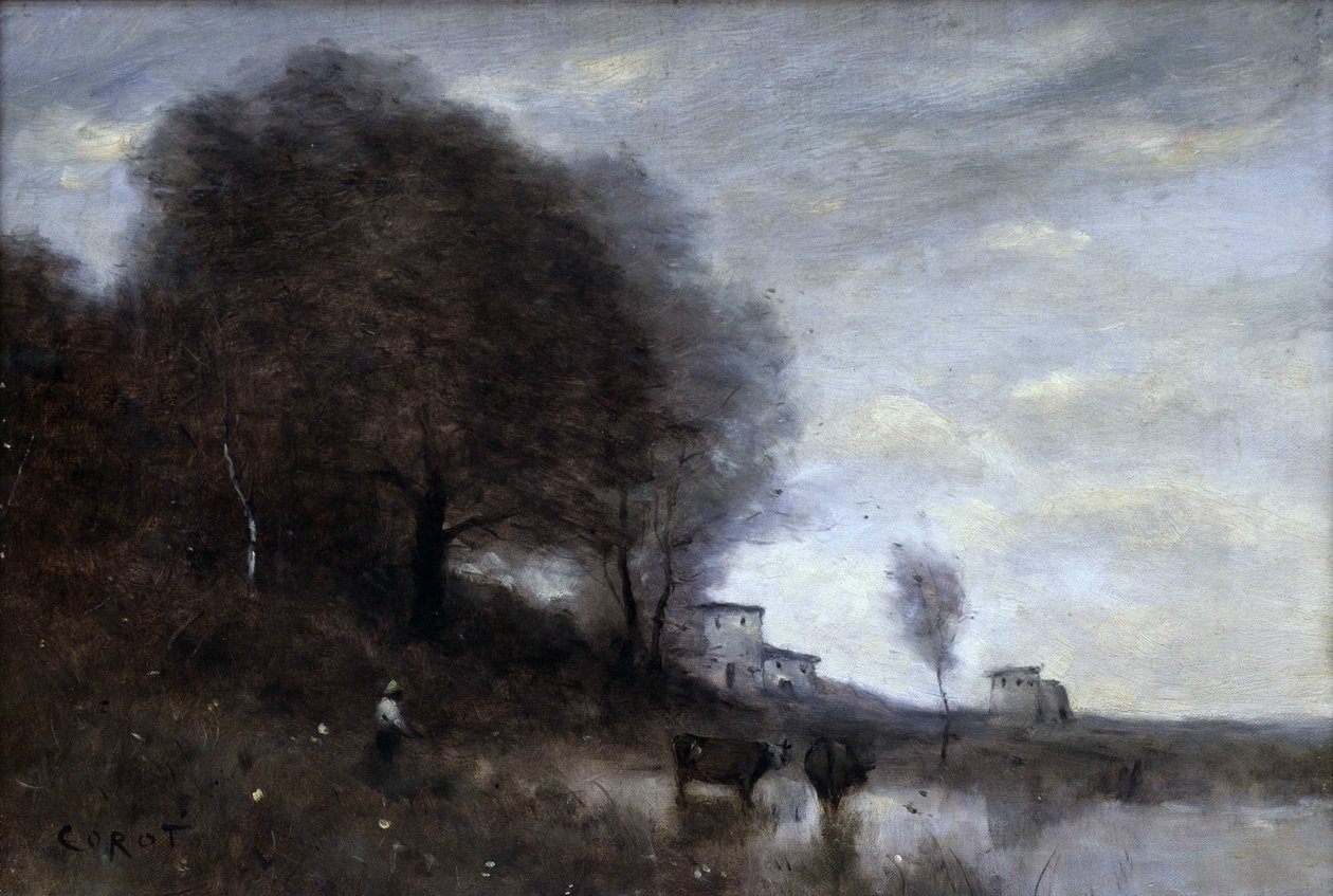 Landskap (olja på duk) av Jean Baptiste Camille Corot