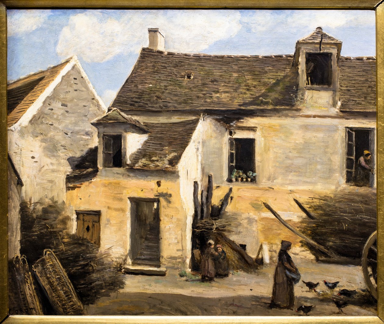 Innergård till ett hus nära Paris av Jean Baptiste Camille Corot