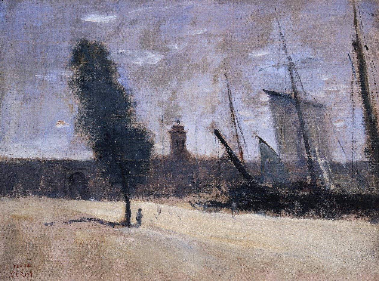Dunkirk, vallar och ingången till hamnen av Jean Baptiste Camille Corot