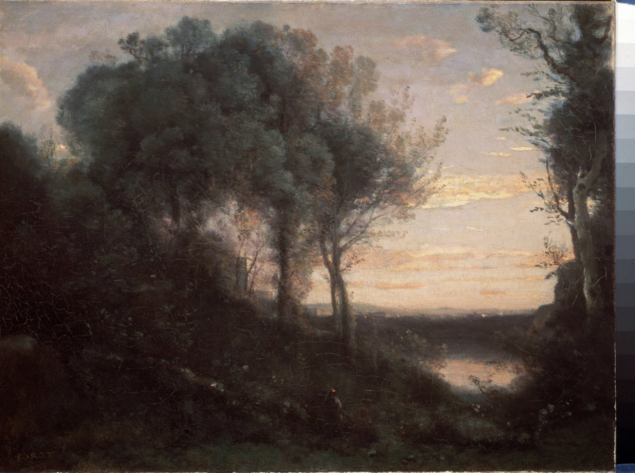 Afton, ca 1860 (Olja på duk) av Jean Baptiste Camille Corot