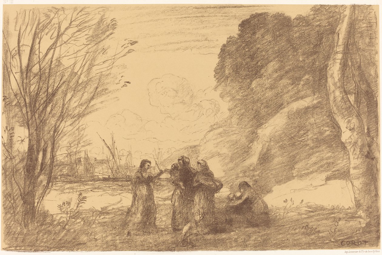 Familj på Terracina av Jean Baptiste Camille Corot