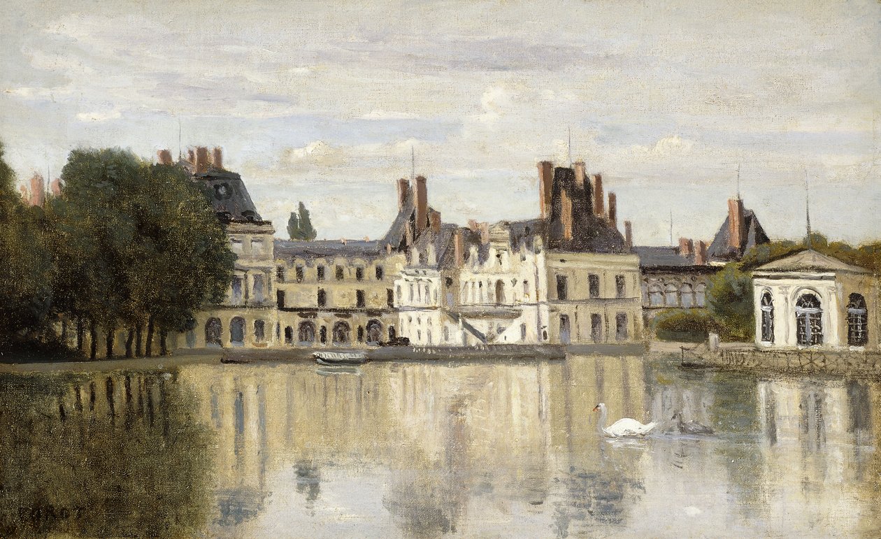 Fontainebleau - Utsikt över slottet och sjön; Fontainebleau - Chateau sett från Piece d
