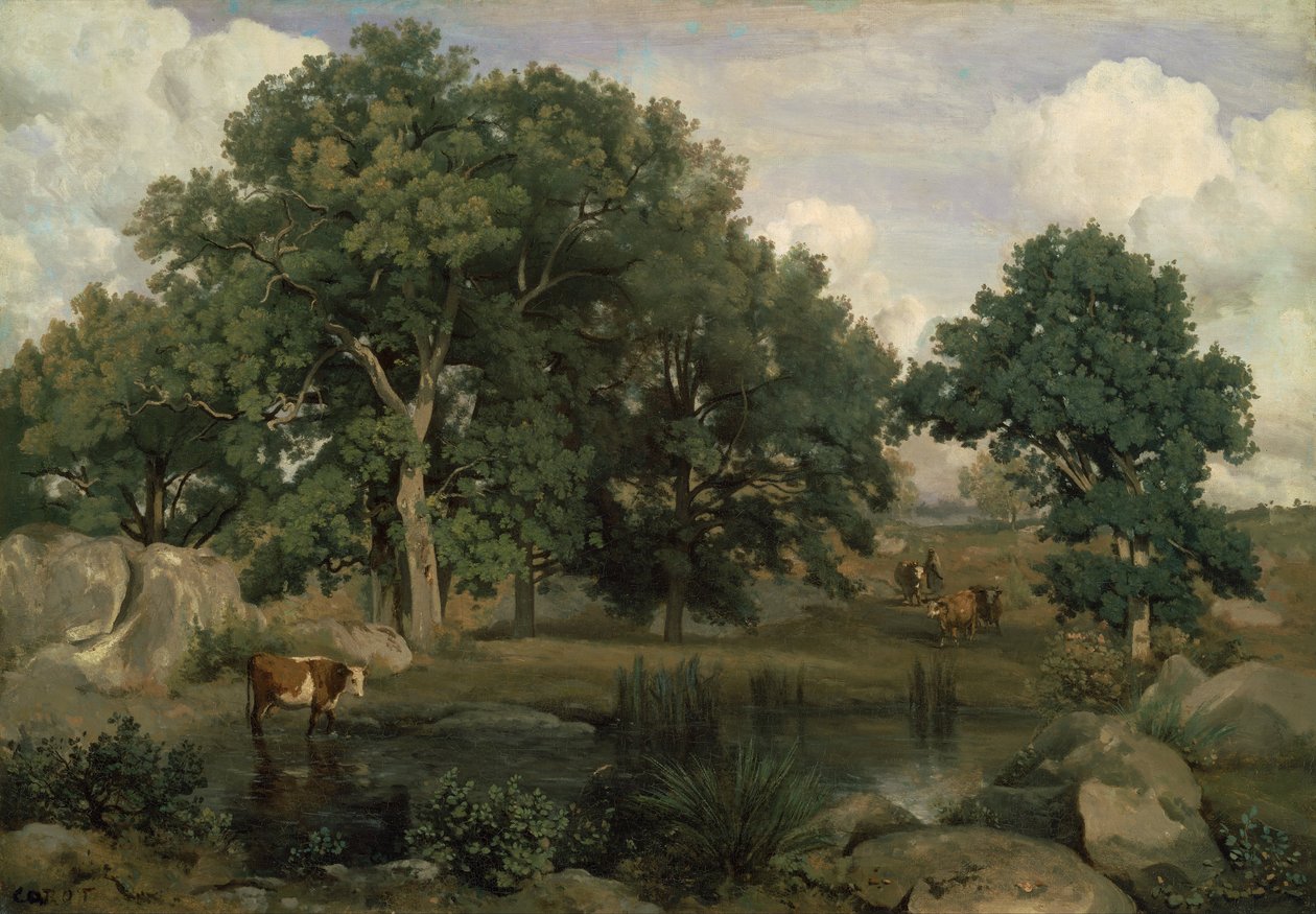 Franska: Forêt de Fontainebleau Fontainebleaus skog av Jean Baptiste Camille Corot