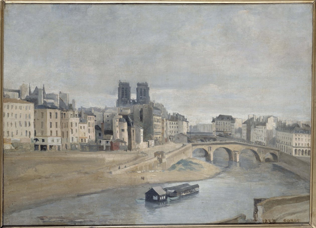 Franska: Le Quai des Orfèvres et le Pont Saint Michel Quai des Orfèvres et pont Saint-Michel av Jean-Baptiste Corot av Jean Baptiste Camille Corot