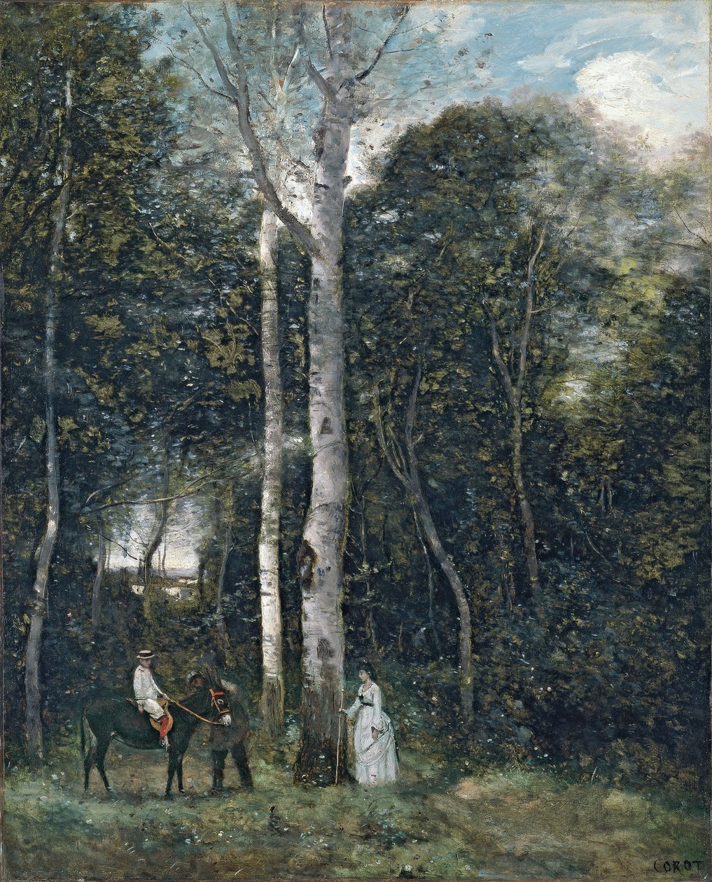 Franska: Le départ pour la promenade des lions, à Port-Marly Parc des Lions vid Port-Marly av Jean Baptiste Camille Corot