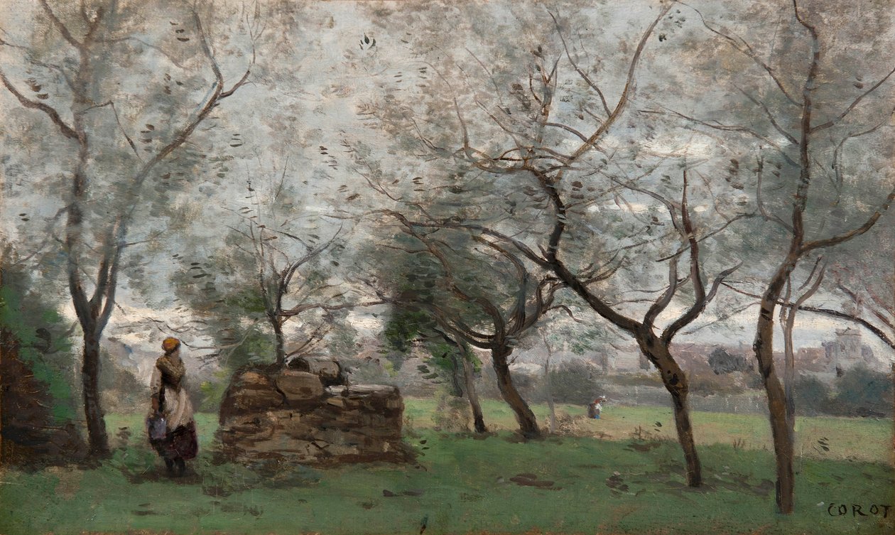 Franska: Le verger, nära Mantes av Jean Baptiste Camille Corot