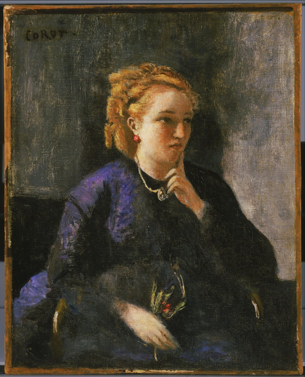 Franska:  Portrait de femme Porträtt av en kvinna av Jean Baptiste Camille Corot