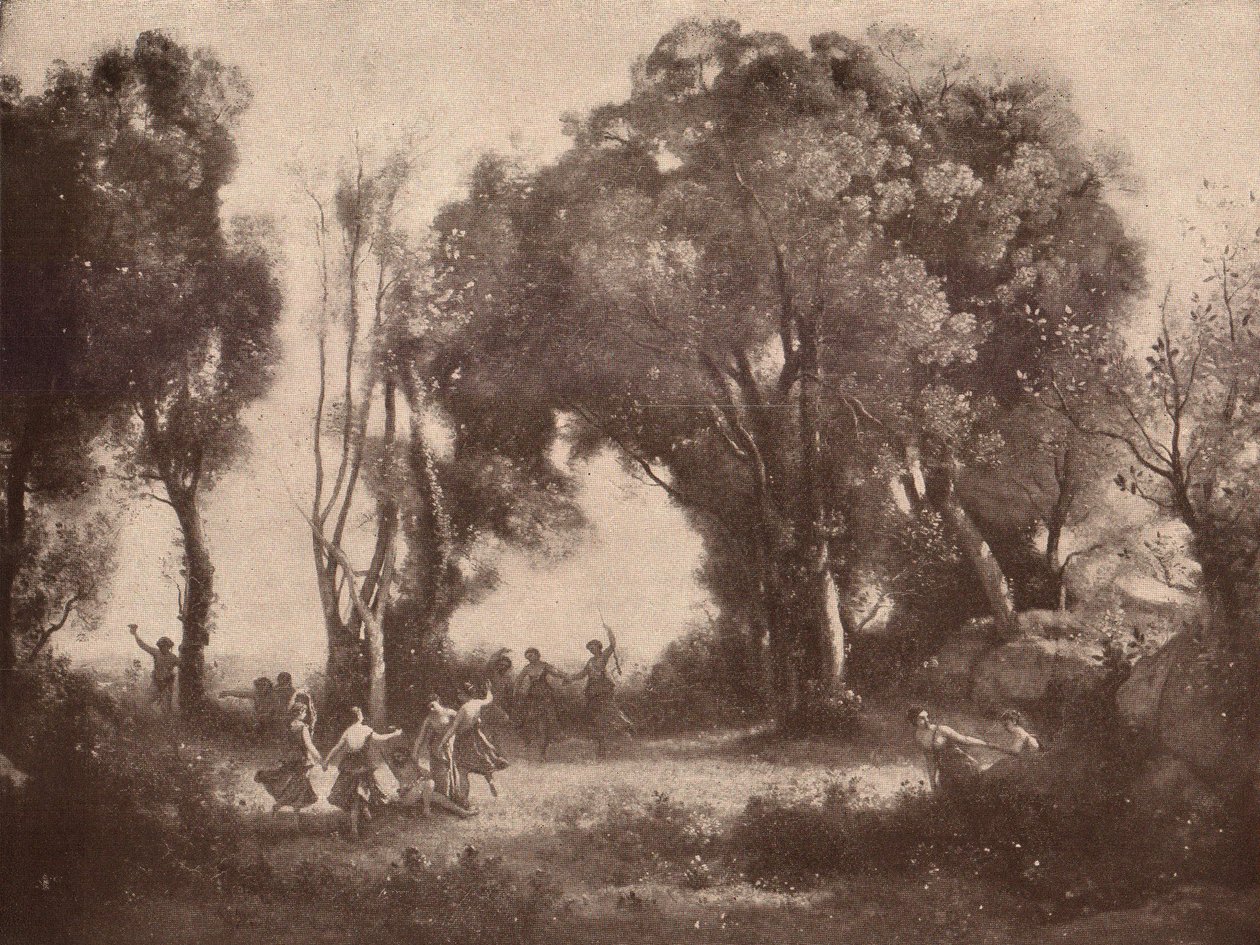 Tyska: Tanz der Nymphen Morgon. Nymferna dansar av Jean Baptiste Camille Corot