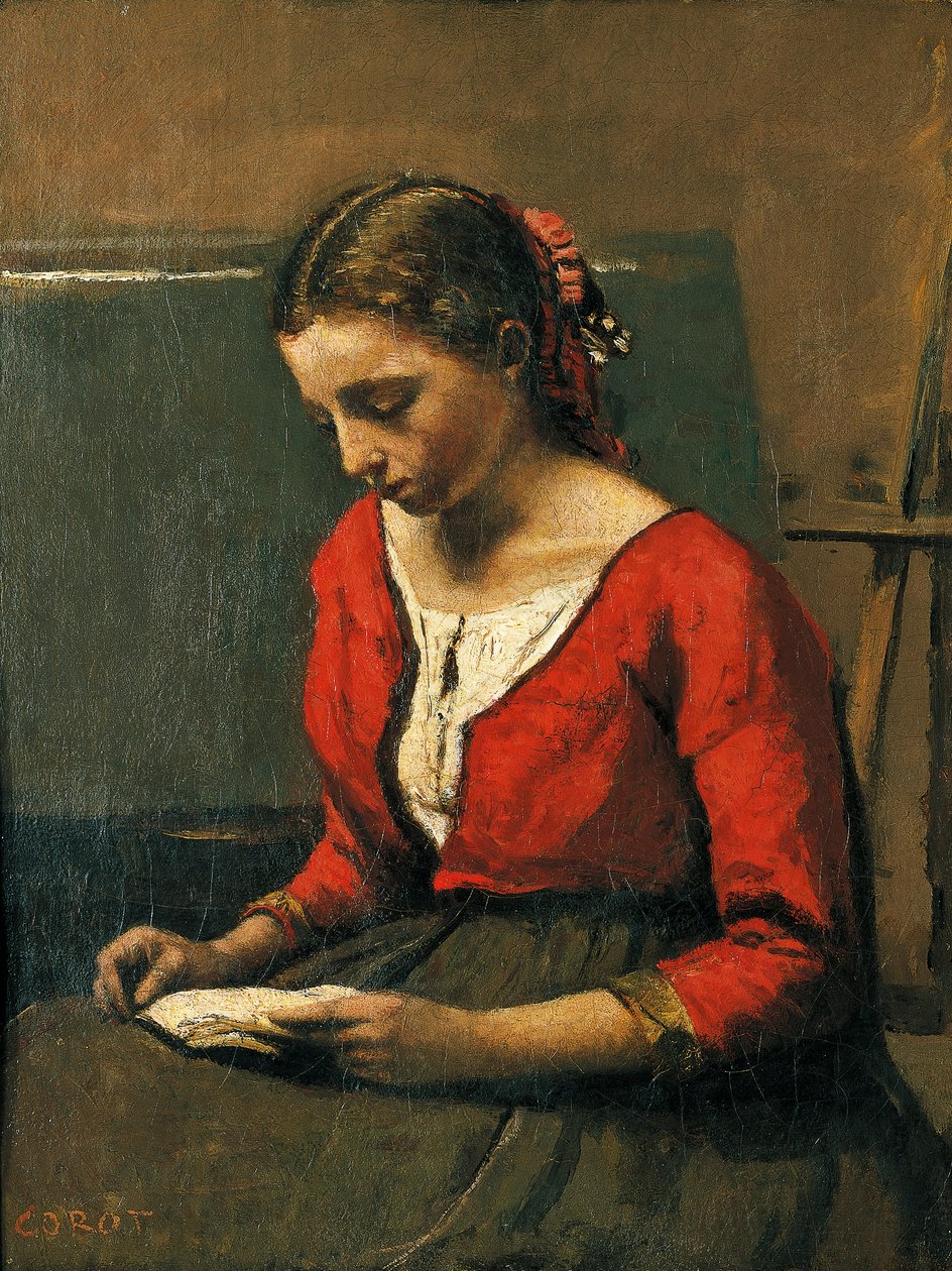 Flickläsning, av Jean-Baptiste-Camille Corot (1796-1875) av Jean Baptiste Camille Corot