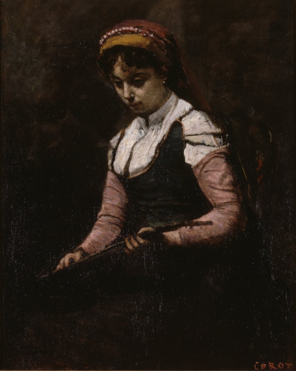 Flicka med mandolin av Jean Baptiste Camille Corot