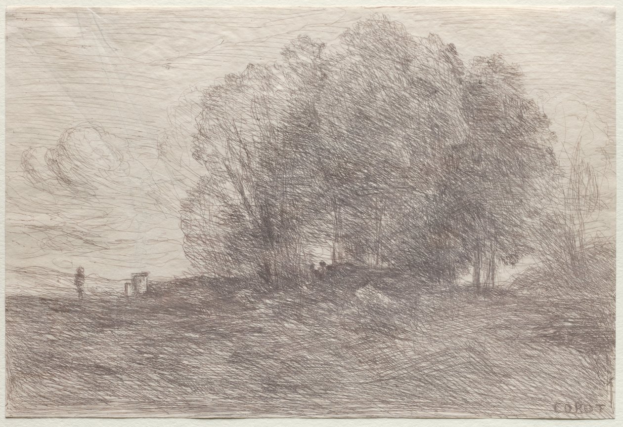 Grupp av träd av Jean Baptiste Camille Corot