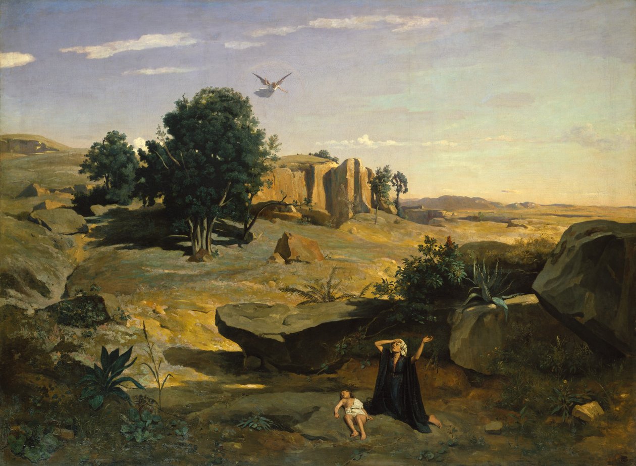 Hagar i vildmarken, 1835. av Jean Baptiste Camille Corot