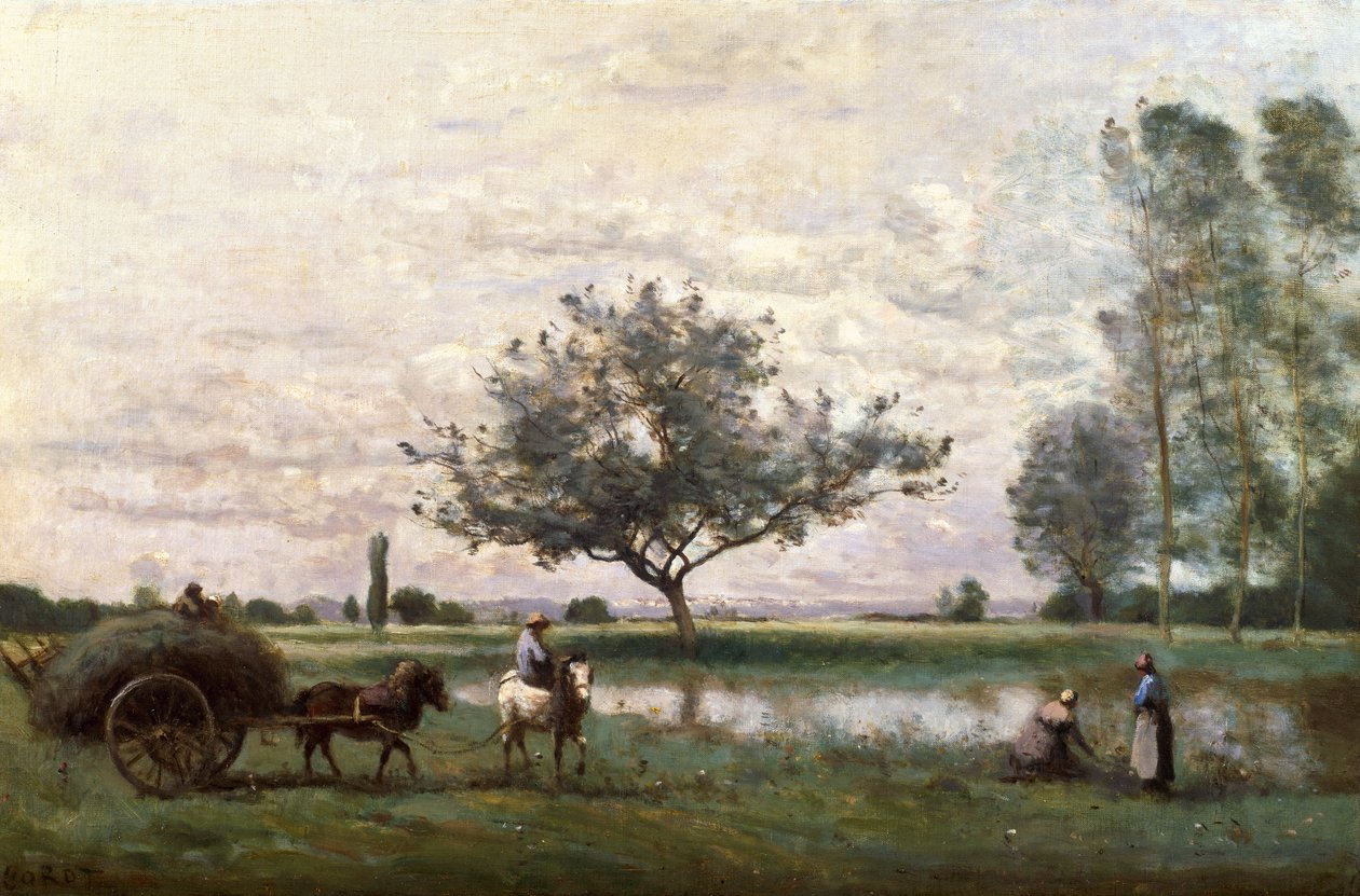 Hökärra bredvid en flod av Jean Baptiste Camille Corot