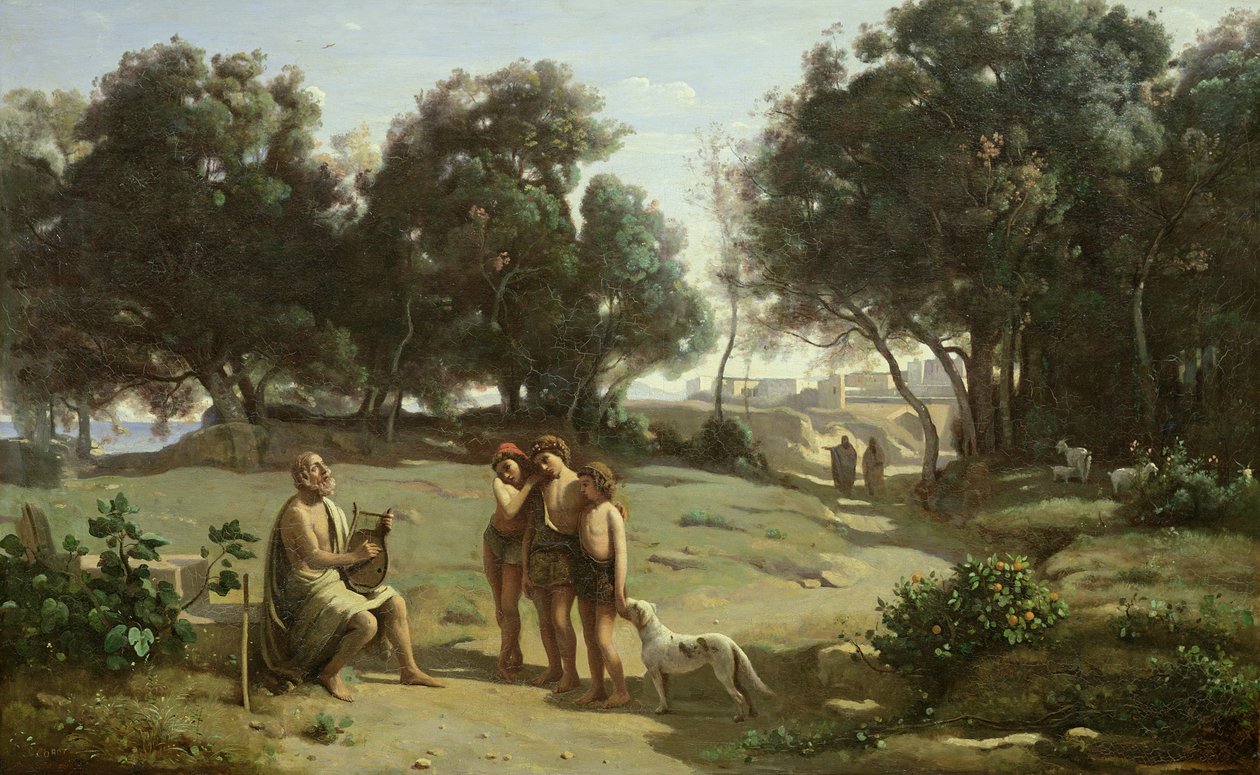 Homer och herdarna i ett landskap, 1845 av Jean Baptiste Camille Corot